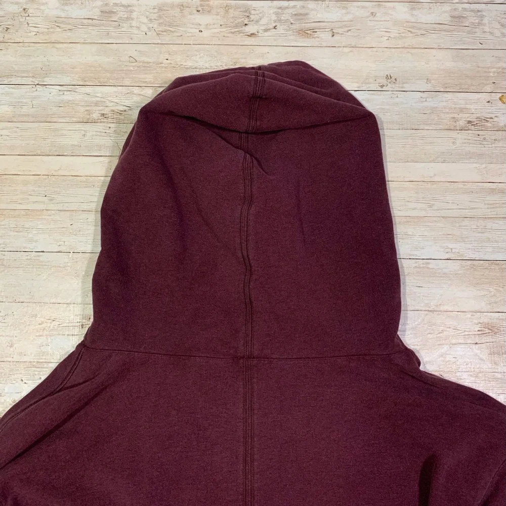 Lululemon Stress Less Hoodie Funnel Neck Pocket Heathered Bordeaux Drama Size 6 - Picture 5 of 10